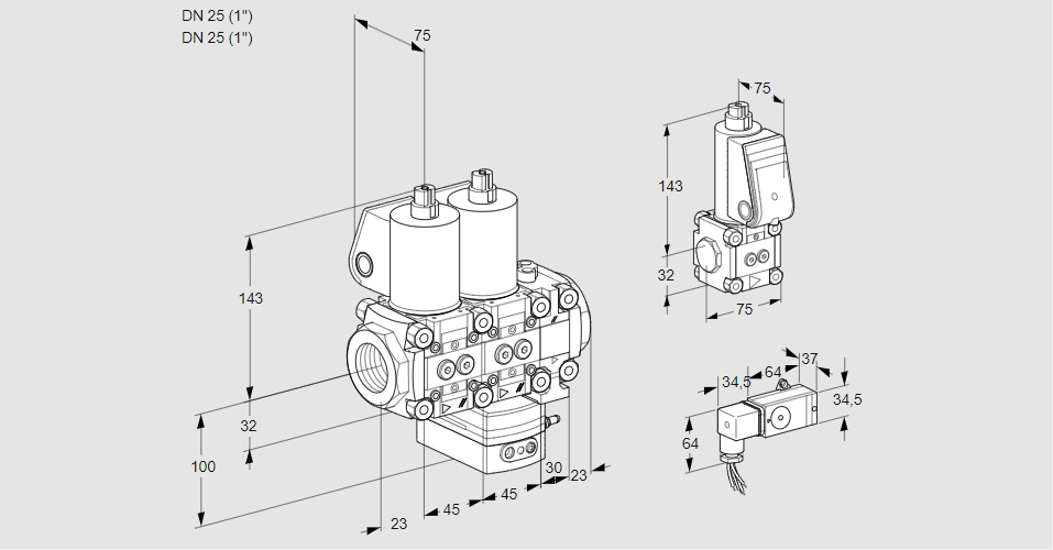 Регулятор расхода с двумя эл.магнитными клапанами VCH 1T25N/25N05NHAVQL/PPZS/2--2