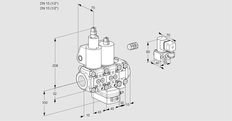 Регулятор расхода с двумя эл.магнитными клапанами VCH 1E15R/15R05LHEVWL/PPBY/PPPP