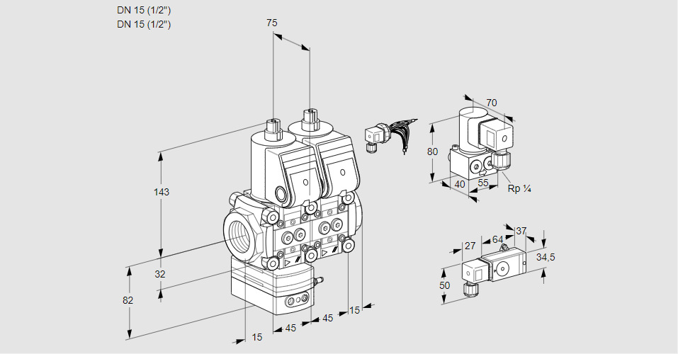Регулятор давления с двумя эл.магнитными клапанами VCD 1E15R/15R05D-25NWR/2--3/PPZY