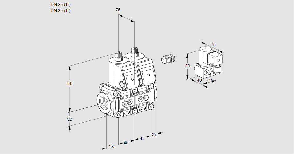 Клапан эл.магнитный сдвоенный VCS 1E25R/25R05NNWR/PPPP/PPBY