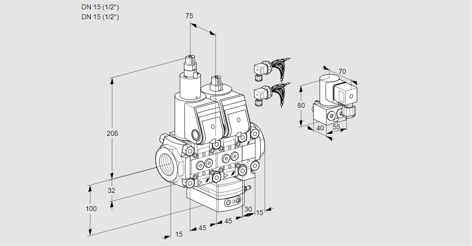 Регулятор расхода с двумя эл.магнитными клапанами VCH 1E15R/15R05LHEVWR6/PPPP/PPBY