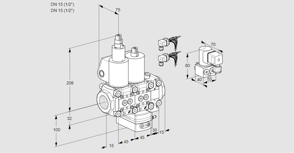 Регулятор расхода с двумя эл.магнитными клапанами VCH 1E15R/15R05LHEVWL6/PPBY/PPPP