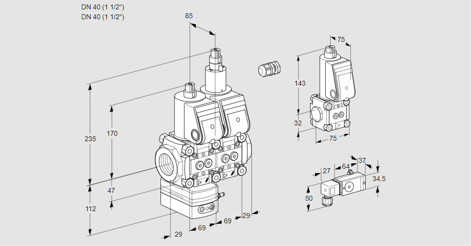 Регулятор давления с двумя эл.магнитными клапанами VCD 2E40R/40R05D-25LWR/2-PP/PPZS