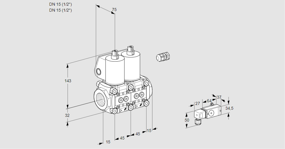 Клапан эл.магнитный сдвоенный VCS 1E15R/15R05NNWL/PPPP/1-MM