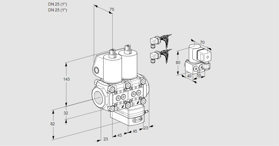 Регулятор соотношения газ/воздух с двумя эл.магнитными клапанами VCG 1E25R/25R05NGEWL6/PPBY/PPPP
