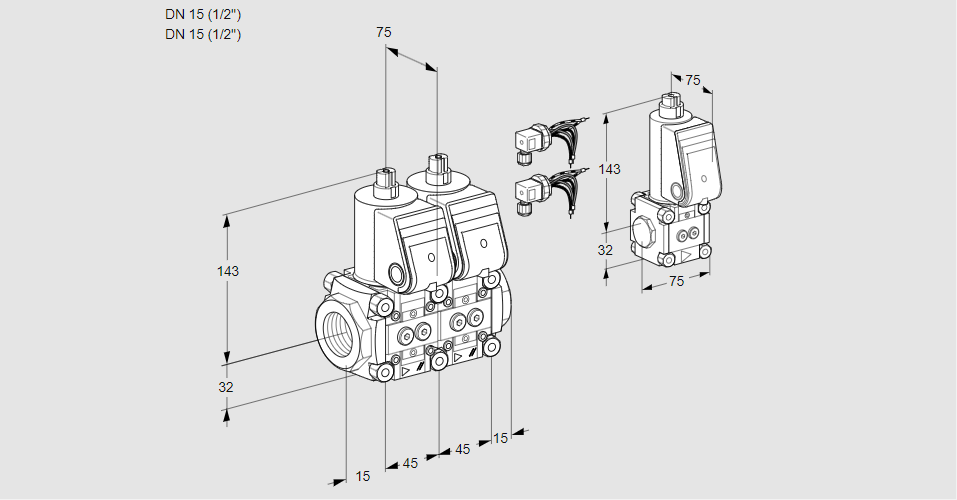 Клапан эл.магнитный сдвоенный VCS 1E15R/15R05NNWR6/PPPP/PPZS