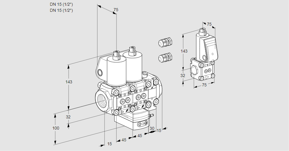 Регулятор расхода с двумя эл.магнитными клапанами VCH 1E15R/15R05NHEVWL3/PPBS/PPPP