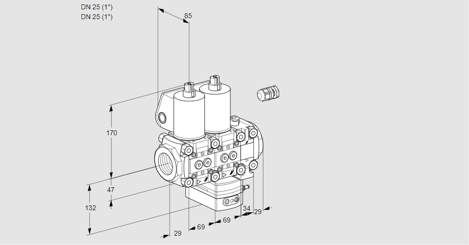 Регулятор расхода с двумя эл.магнитными клапанами VCH 2E25R/25R05NHEVWL/PPPP/PPPP