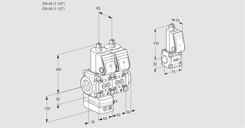 Регулятор соотношения газ/воздух с двумя эл.магнитными клапанами VCG 3E40R/40R05GENWR/PPPP/PPBS