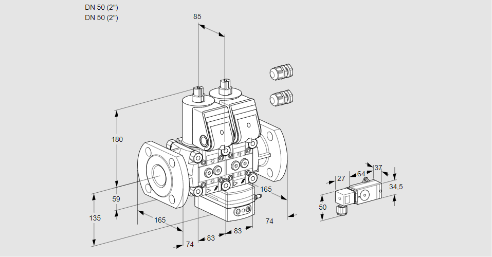 Регулятор соотношения газ/воздух с двумя эл.магнитными клапанами VCG 3E50F/50F05NGNWR3/3-PP/PPPP
