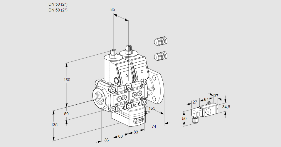 Регулятор соотношения газ/воздух с двумя эл.магнитными клапанами VCG 3E50R/50F05NGNWR3/3-PP/PPPP