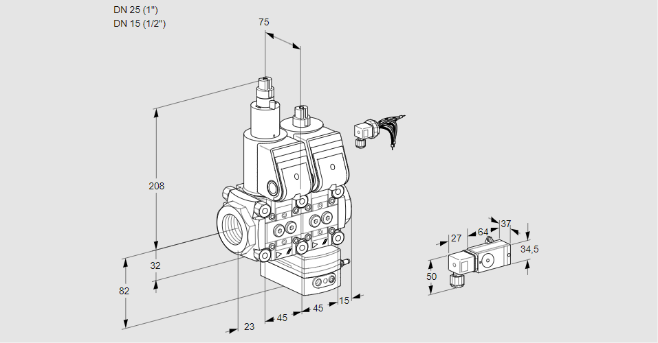 Регулятор соотношения газ/воздух с двумя эл.магнитными клапанами VCG 1E25R/15R05LGEWR/-3PP/PPPP