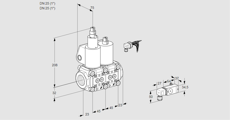 Клапан эл.магнитный сдвоенный VCS 1E25R/25R05LNWL/-4PP/4-PP