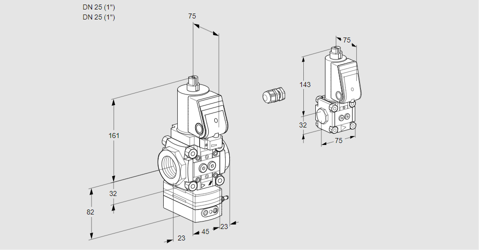 Регулятор соотношения газ/воздух 1:1  с эл.магнитным клапаном VAG 1E25R/25R05GEWSR/PP/BS
