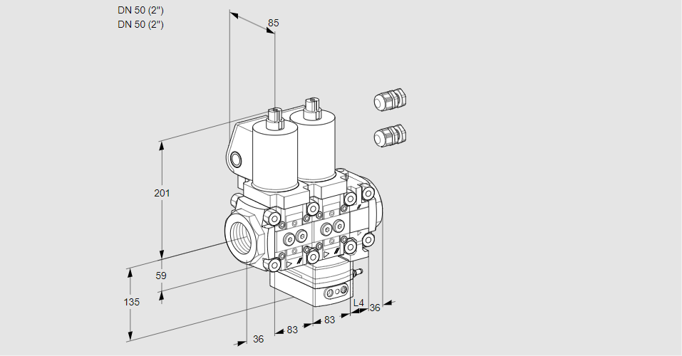 Регулятор соотношения газ/воздух с двумя эл.магнитными клапанами VCG 3E50R/50R05NGNVWSL3/PPPP/PPPP