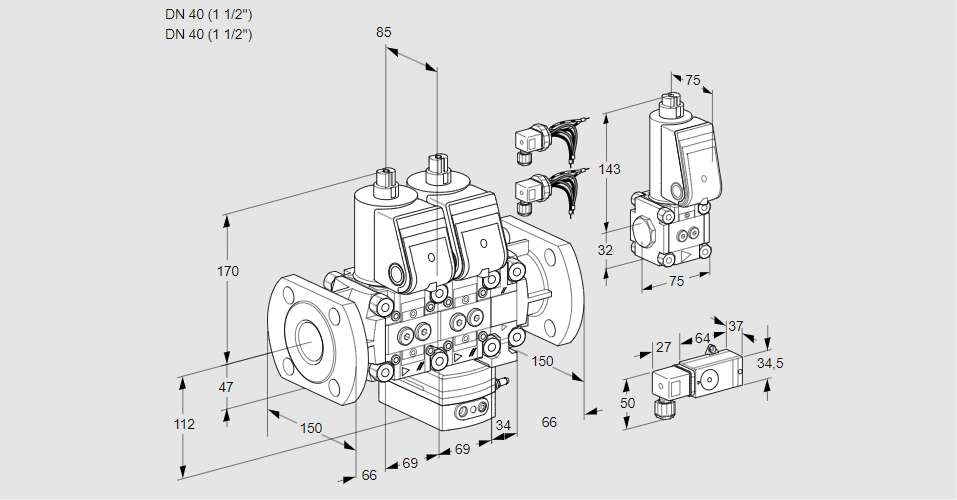 Регулятор соотношения газ/воздух с двумя эл.магнитными клапанами VCG 2E40F/40F05NGEO32WR6/PP3-/MMZS