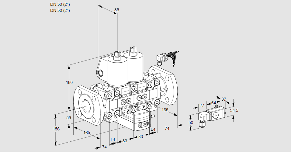 Регулятор соотношения газ/воздух с двумя эл.магнитными клапанами VCV 3E50F/50F05FNVKVWL/PPPP/2--2