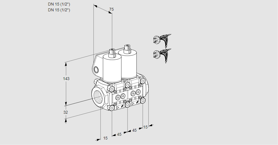 Клапан эл.магнитный сдвоенный VCS 1E15R/15R05NNWL5/PPPP/PPPP