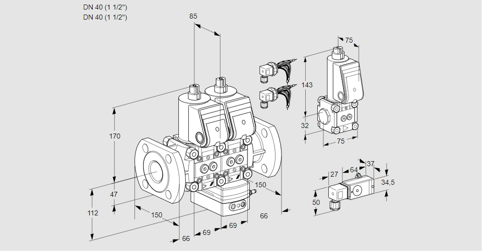 Регулятор соотношения газ/воздух с двумя эл.магнитными клапанами VCG 2E40F/40F05NGEWR6/-3PP/MMZS