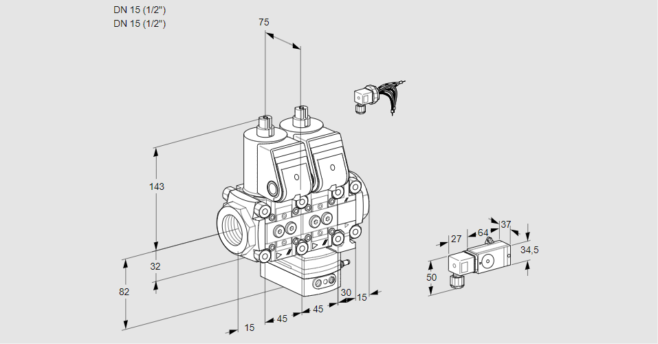 Регулятор соотношения газ/воздух с двумя эл.магнитными клапанами VCG 1E15R/15R05NGEVWR/2-PP/PPPP