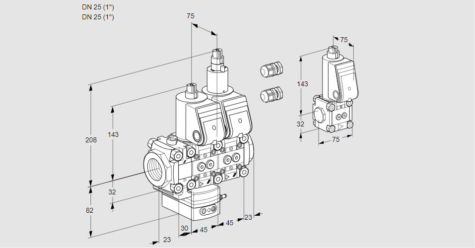 Регулятор давления с двумя эл.магнитными клапанами VCD 1E25R/25R05FD-25LWR3/PPPP/PPBS