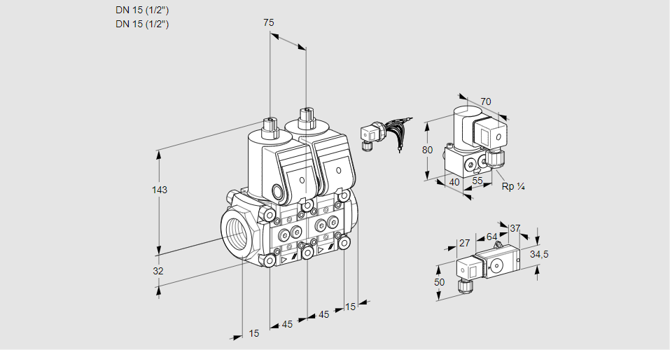Клапан эл.магнитный сдвоенный VCS 1E15R/15R05NNWR/1--2/PPZY