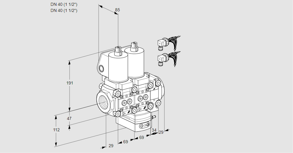 Регулятор соотношения газ/воздух с двумя эл.магнитными клапанами VCG 2E40R/40R05NGEVQSL8/PPPP/PPPP