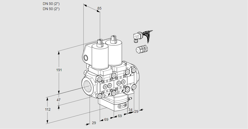 Регулятор соотношения газ/воздух с двумя эл.магнитными клапанами VCG 2E50R/50R05NGEVQSL8/PPPP/PPPP
