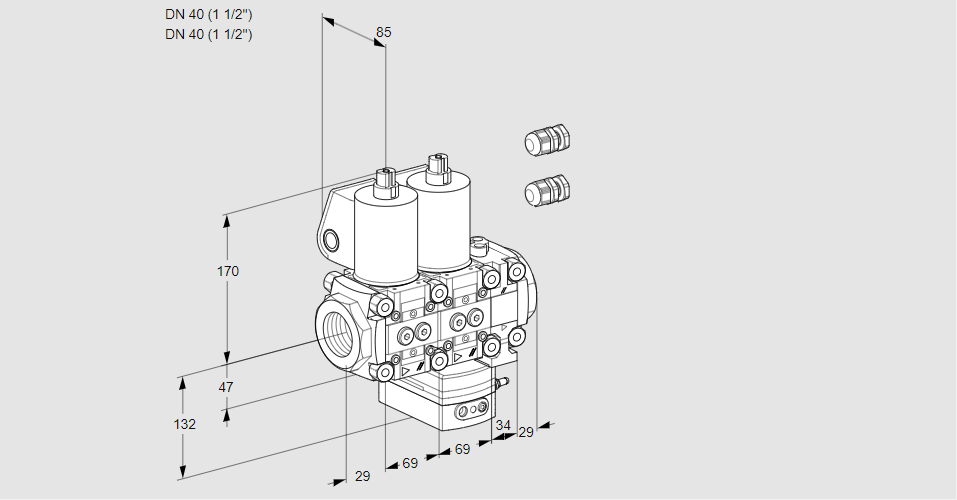 Регулятор расхода с двумя эл.магнитными клапанами VCH 2E40R/40R05NHEVWL3/PPPP/PPPP