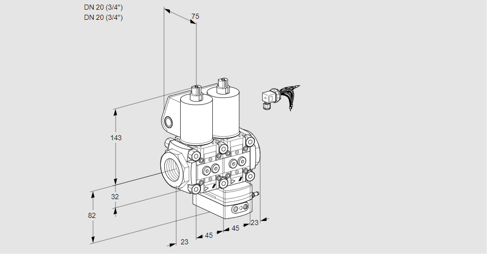 Регулятор соотношения газ/воздух с двумя эл.магнитными клапанами VCG 1E20R/20R05NGKWL/PPPP/MMMM