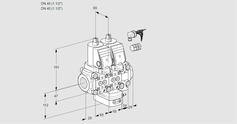 Регулятор соотношения газ/воздух с двумя эл.магнитными клапанами VCG 2E40R/40R05NGEVQGR8/PPPP/PPPP