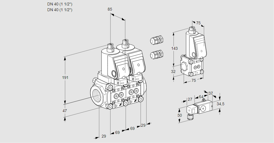 Клапан эл.магнитный сдвоенный VCS 2E40R/40R05NNKSR3/3-PP/BSPP