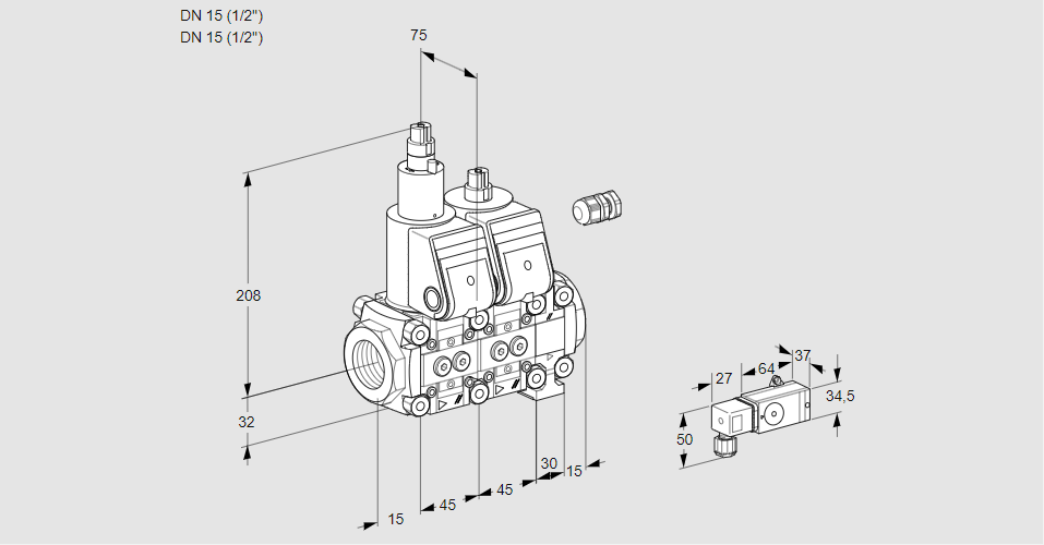 Клапан эл.магнитный сдвоенный VCS 1E15R/15R05LNVWR/2--2/PPPP