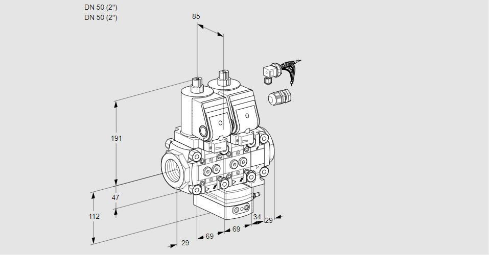Регулятор соотношения газ/воздух с двумя эл.магнитными клапанами VCG 2E50R/50R05NGEVQSR8/PPPP/PPPP