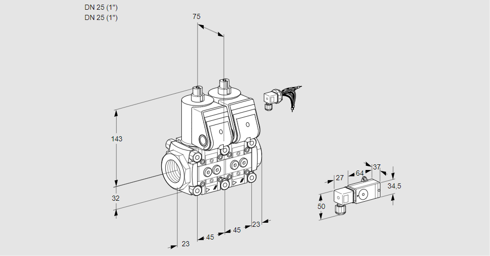 Клапан эл.магнитный сдвоенный VCS 1E25R/25R05NNWR/2--2/PPPP
