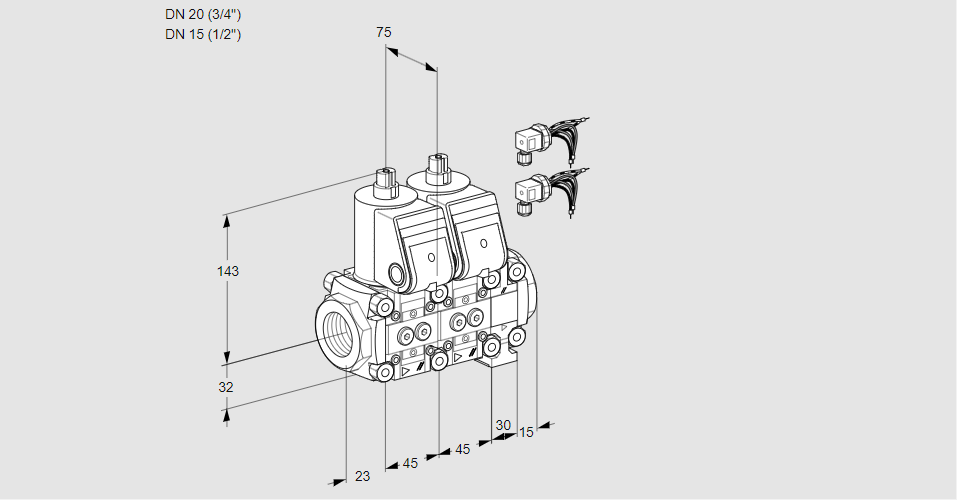 Клапан эл.магнитный сдвоенный VCS 1E20R/15R05NNVWR6/PPPP/PPPP