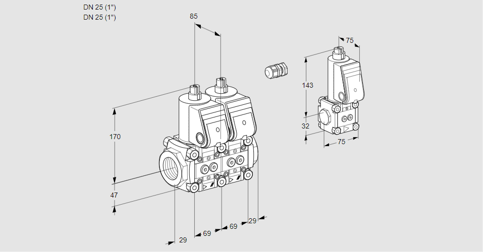 Клапан эл.магнитный сдвоенный VCS 2E25R/25R05NNWR/PPPP/PPBS