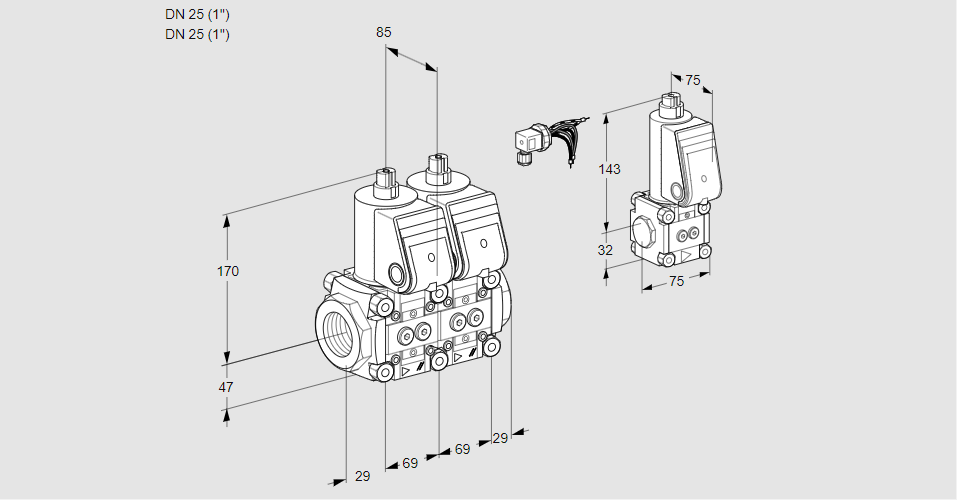 Клапан эл.магнитный сдвоенный VCS 2E25R/25R05NNWR/PPPP/PPBS