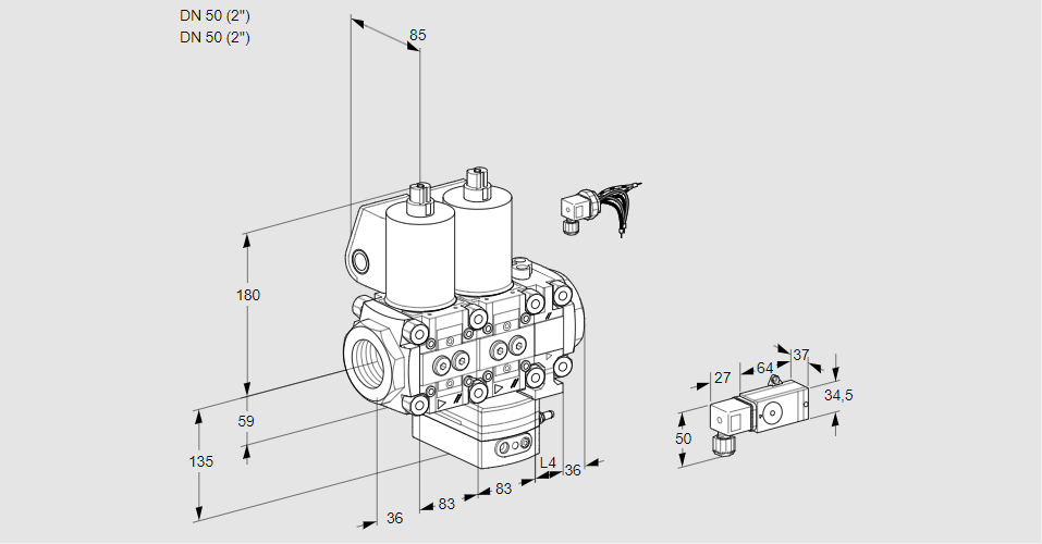 Регулятор соотношения газ/воздух с двумя эл.магнитными клапанами VCG 3E50R/50R05NGNVWL/1-PP/PPPP