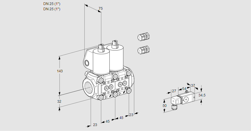Клапан эл.магнитный сдвоенный VCS 1E25R/25R05NNWL3/PPPP/-2PP