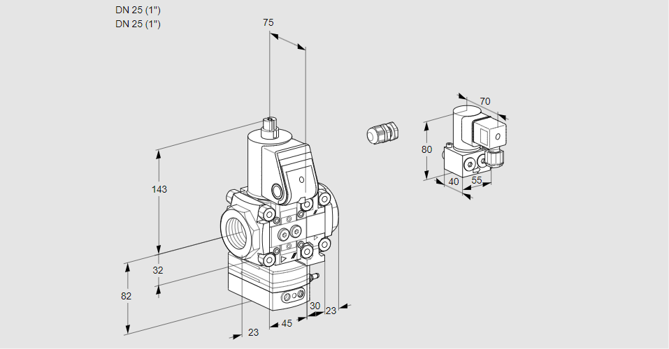 Регулятор соотношения газ/воздух 1:1  с эл.магнитным клапаном VAG 1E25R/25R05GEVQR/PP/BY
