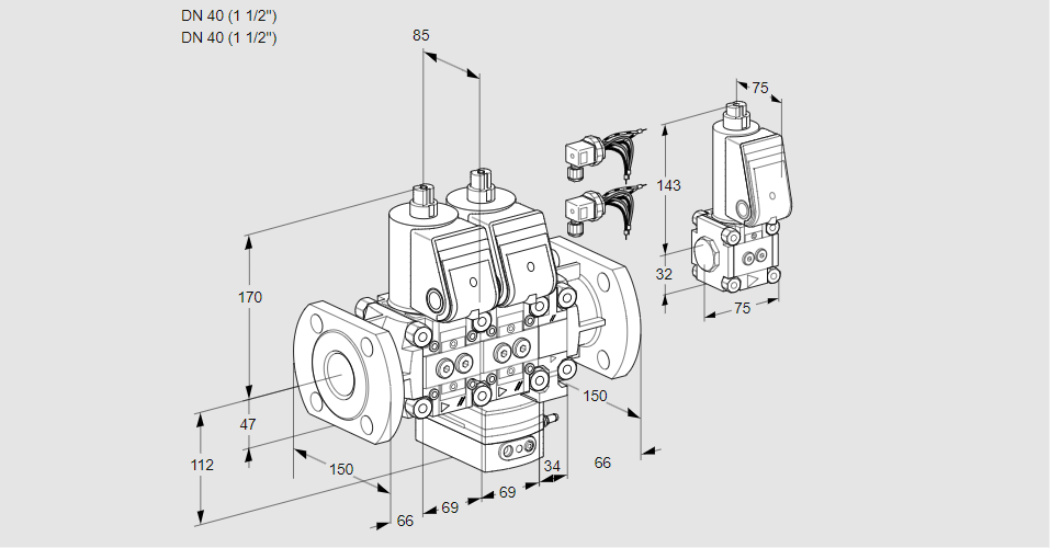 Регулятор соотношения газ/воздух с двумя эл.магнитными клапанами VCG 2E40F/40F05NGEO32WR6/PPPP/MMBS