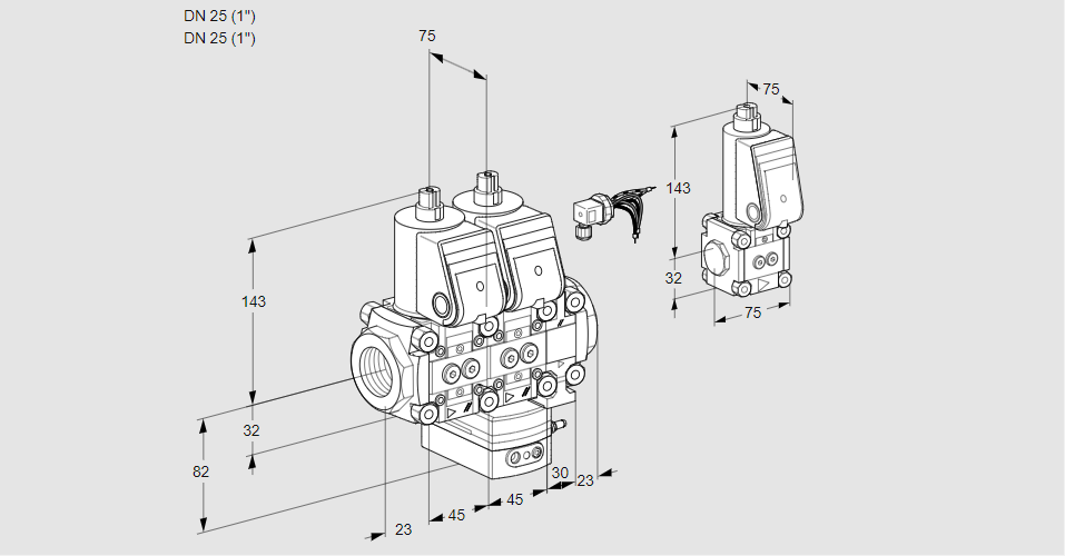 Регулятор соотношения газ/воздух с двумя эл.магнитными клапанами VCG 1E25R/25R05NGEVWR/PPPP/PPZS