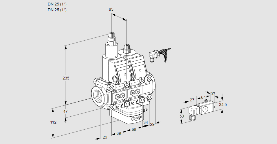 Регулятор давления с двумя эл.магнитными клапанами VCD 2E25R/25R05LD-50VWR/3-PP/PP3-
