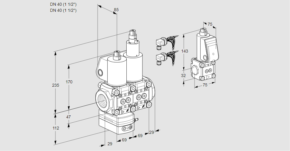 Регулятор давления с двумя эл.магнитными клапанами VCD 2E40R/40R05D-100LWL6/PPBS/MMPP