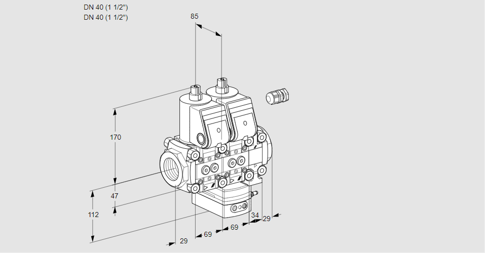 Регулятор соотношения газ/воздух с двумя эл.магнитными клапанами VCG 2E40R/40R05NGEVWR/PPPP/PPPP