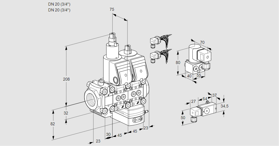 Регулятор давления с двумя эл.магнитными клапанами VCD 1E20R/20R05FLD-25WR6/5-PP/PPBY