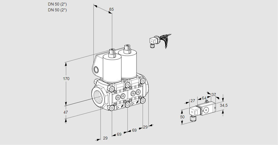 Клапан эл.магнитный сдвоенный VCS 2E50R/50R05NNWL/PPPP/2--3
