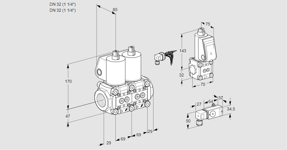 Клапан эл.магнитный сдвоенный VCS 2E32R/32R05NNWL/2-BS/PPPP
