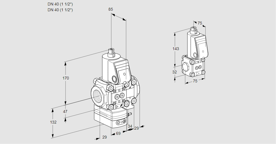 Регулятор расхода газа с эл.магнитным клапаном VAH 2T40N/40N05HAVQR/PP/BS